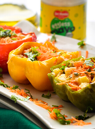 STUFFED BELL PEPPERS WITH EGGLESS MAYO & VEGGIES